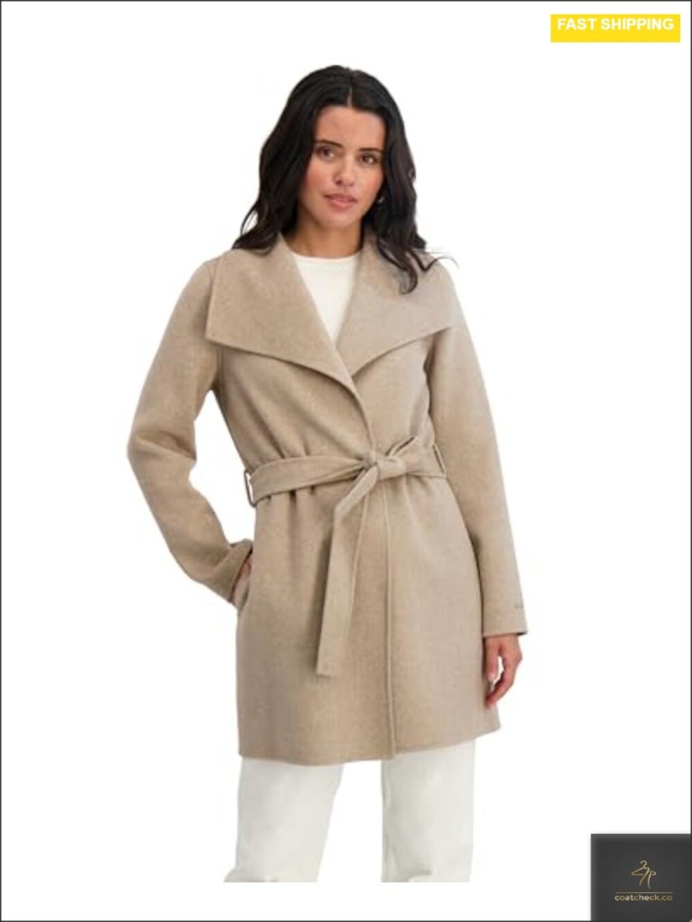 Wool Blend Wrap Peacoat with Removable Belt